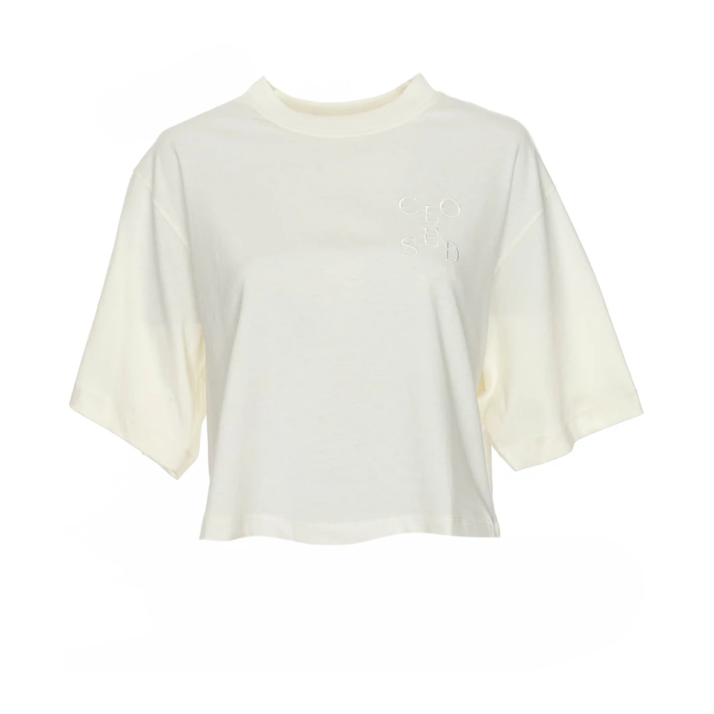 Closed Cropped T-shirt med ribbad halsringning Beige, Dam