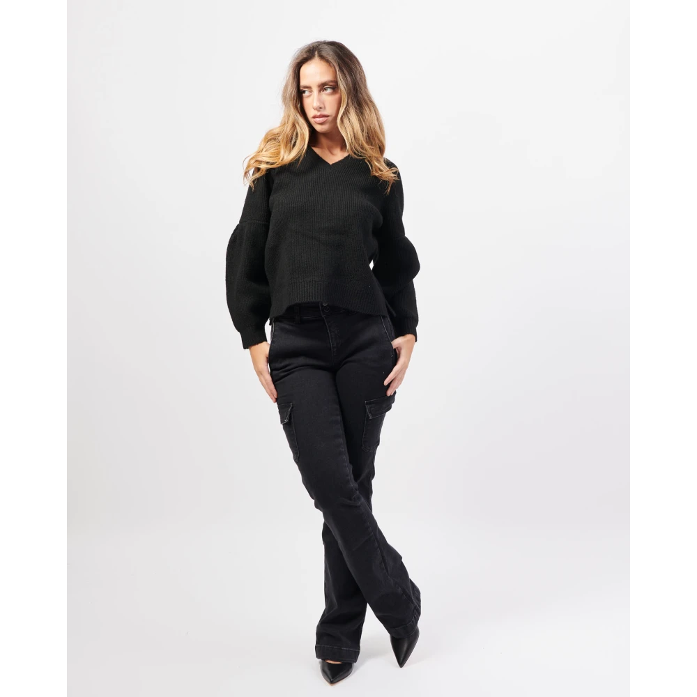 Gaudi Zwarte Geribbelde Trui Ballonmouw Black Dames