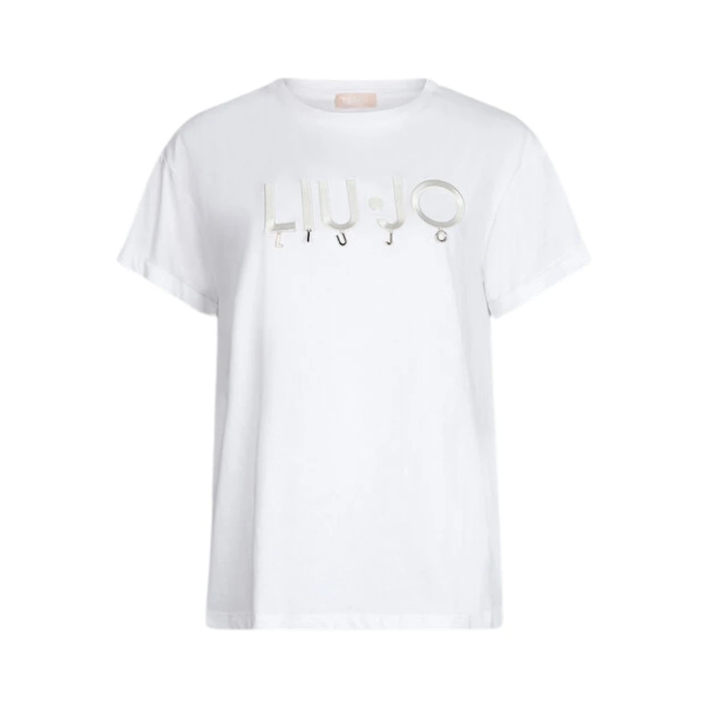 Liu Jo Women's White T-Shirts, S, Cotton T-Shirt Short Sleeve