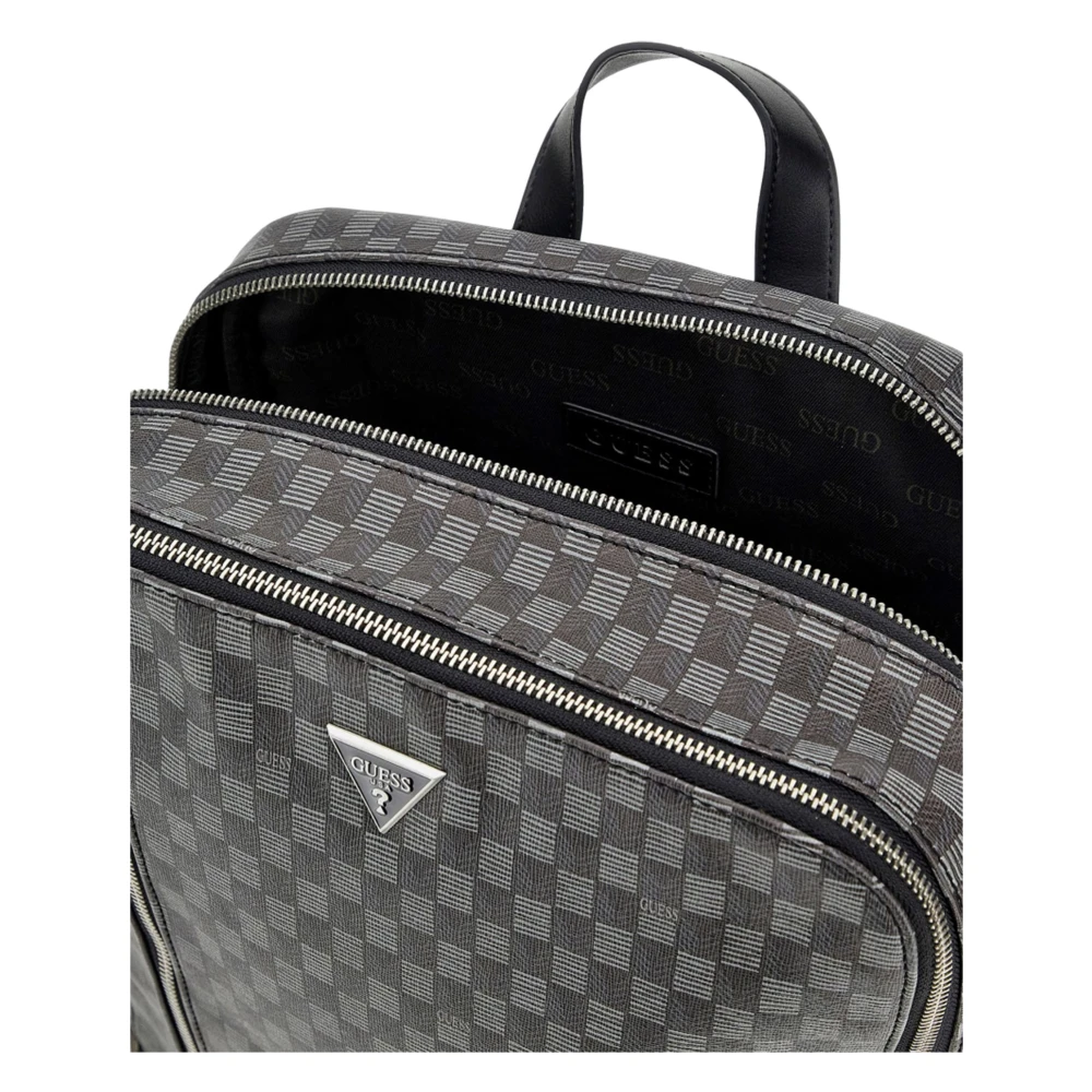 Guess Rugzak met geometrische print en zilveren hardware Black Heren