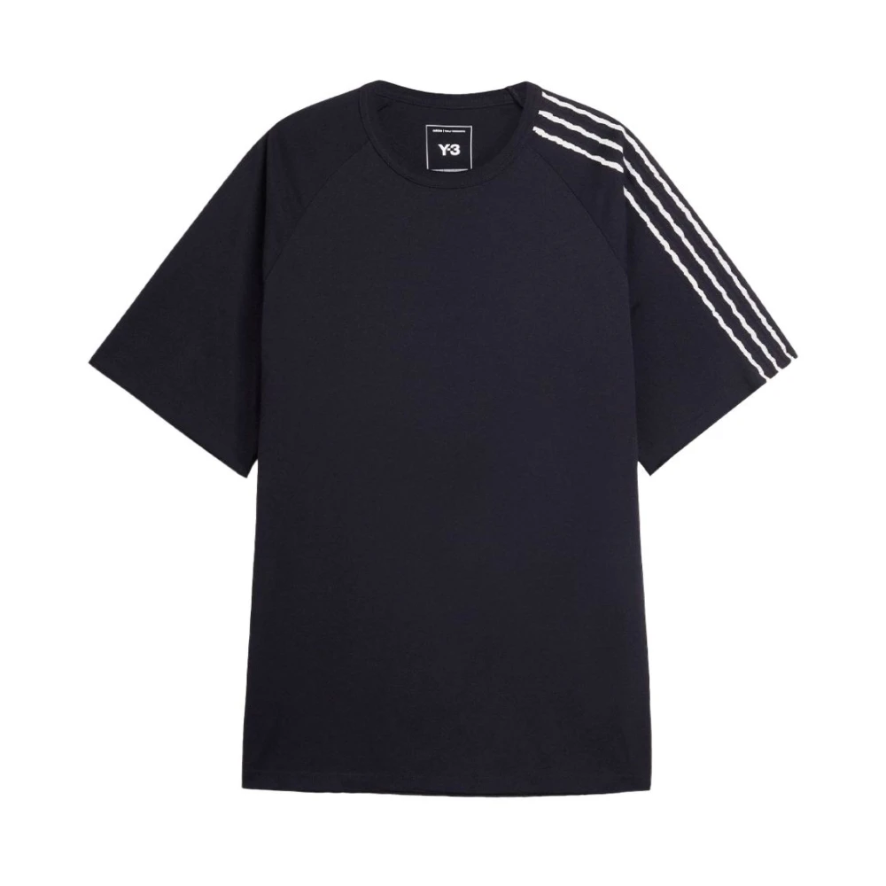 Y-3 Men's Black T-Shirts, L, Raw Edge 3-Stripes Short Sleeve Tee
