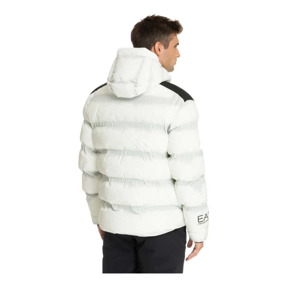 Emporio Armani EA7 Effen Donsjack met Logo Zakken White Heren