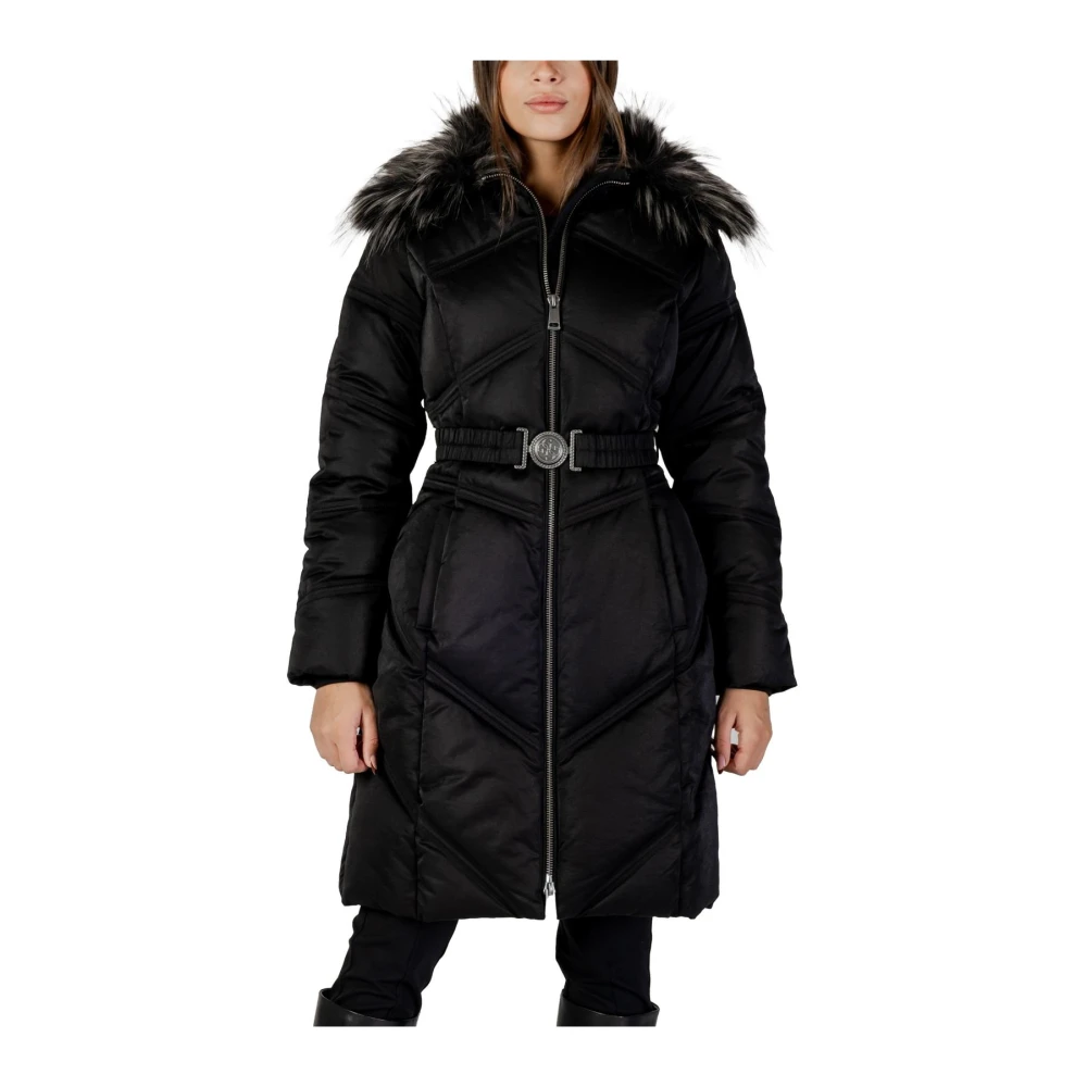 Guess Women's Black Winter Jackets, M, Zip-Up Long Sleeve Jacket With Front Pockets