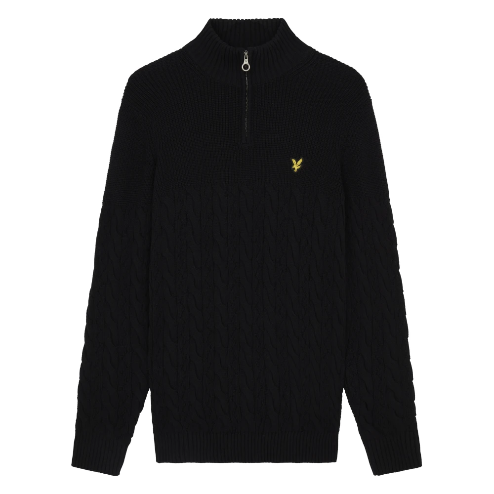 Lyle & Scott Kabelgebreide trui met kwart rits Black Heren