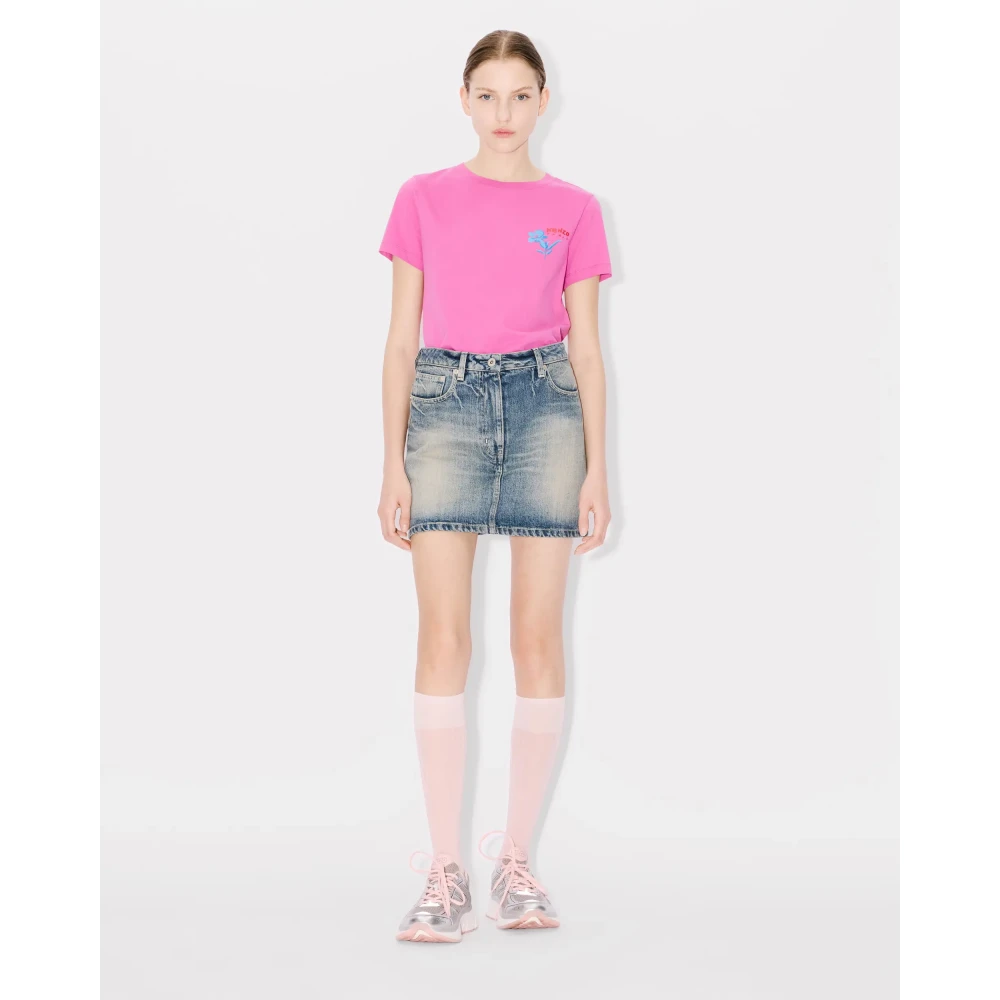 Kenzo Getekende Bloemen T-shirt Pink Dames