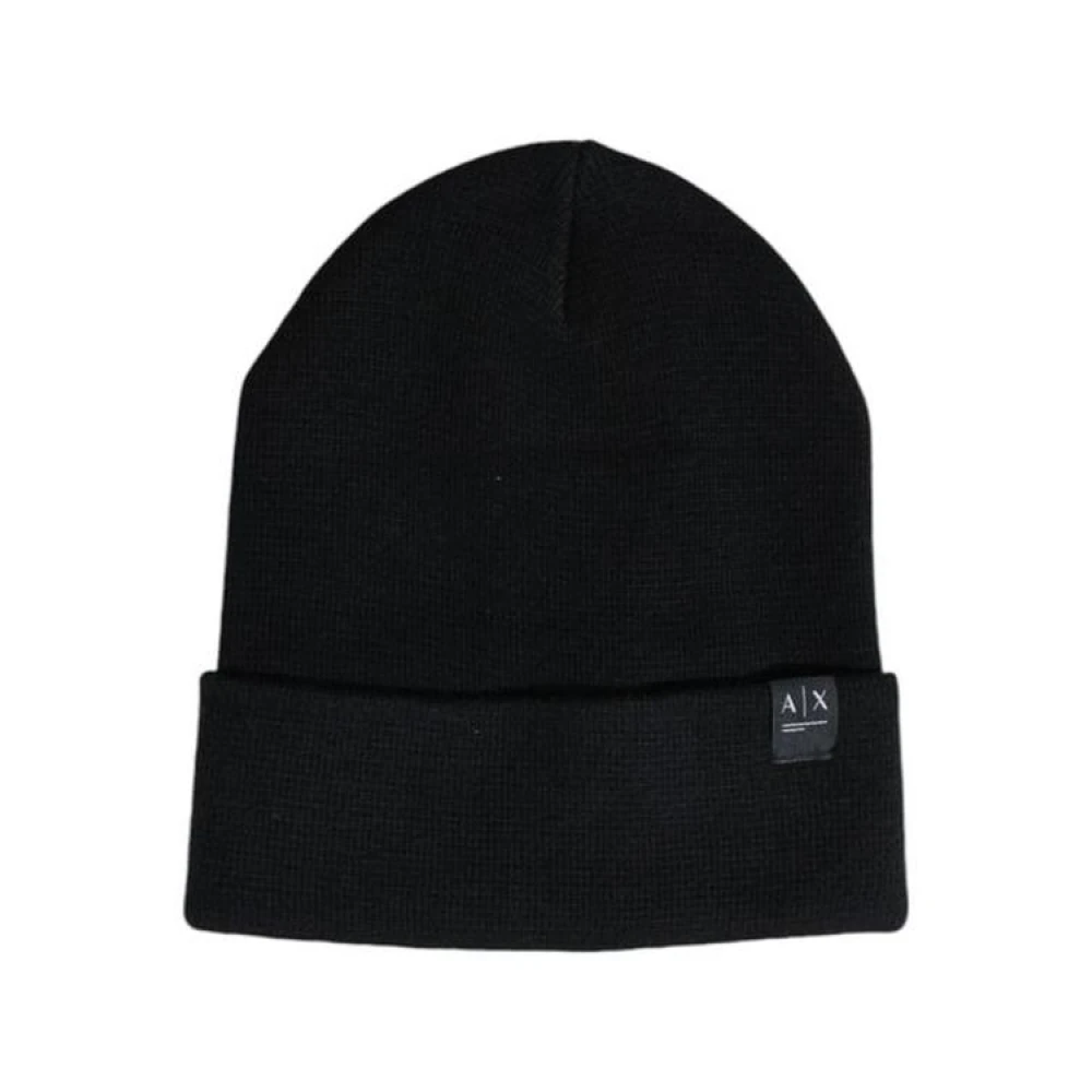 Armani Exchange Men's Black Polyester Beanie Hat