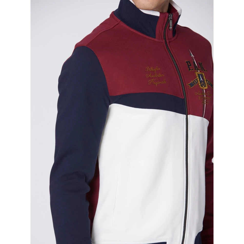 aeronautica militare Kleur-blok rits sweatshirt met borduurwerk Red Heren