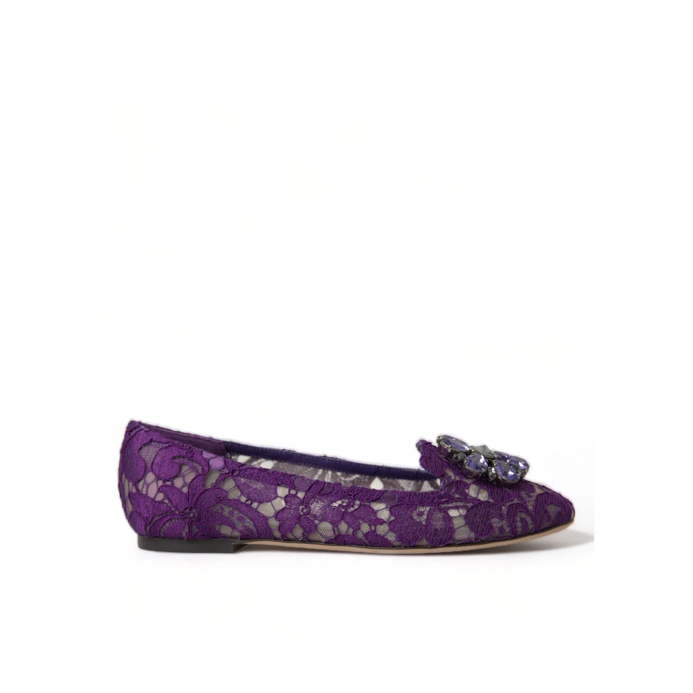 Dolce & Gabbana Women's Purple Taormina Lace Crystal Flats - Ballerina Shoes - 4 Uk - Shoes