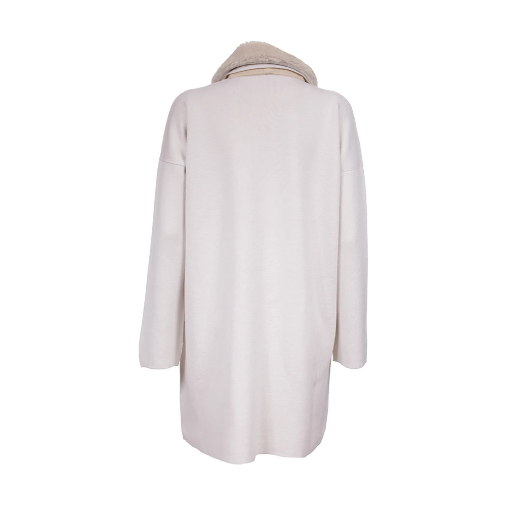 Le Tricot Perugia Omkeerbare gebreide jas met Ecofur kraag White Dames