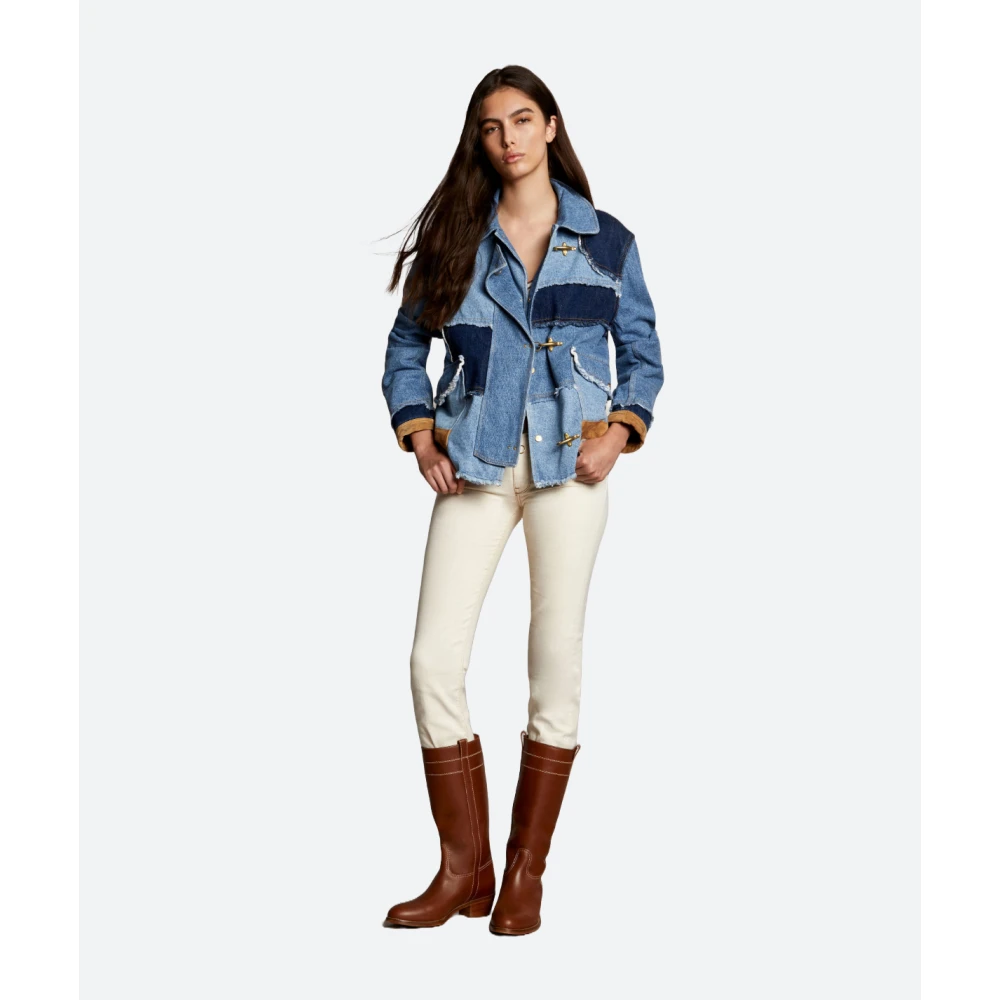 Fay Patchwork Denim Jack met Franje Details Blue Dames