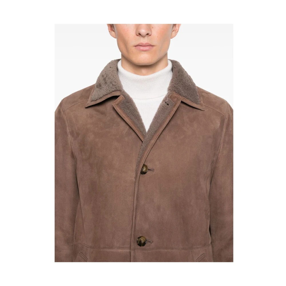 Canali Schapenvacht Suède Jas Koffiebruin Brown Heren
