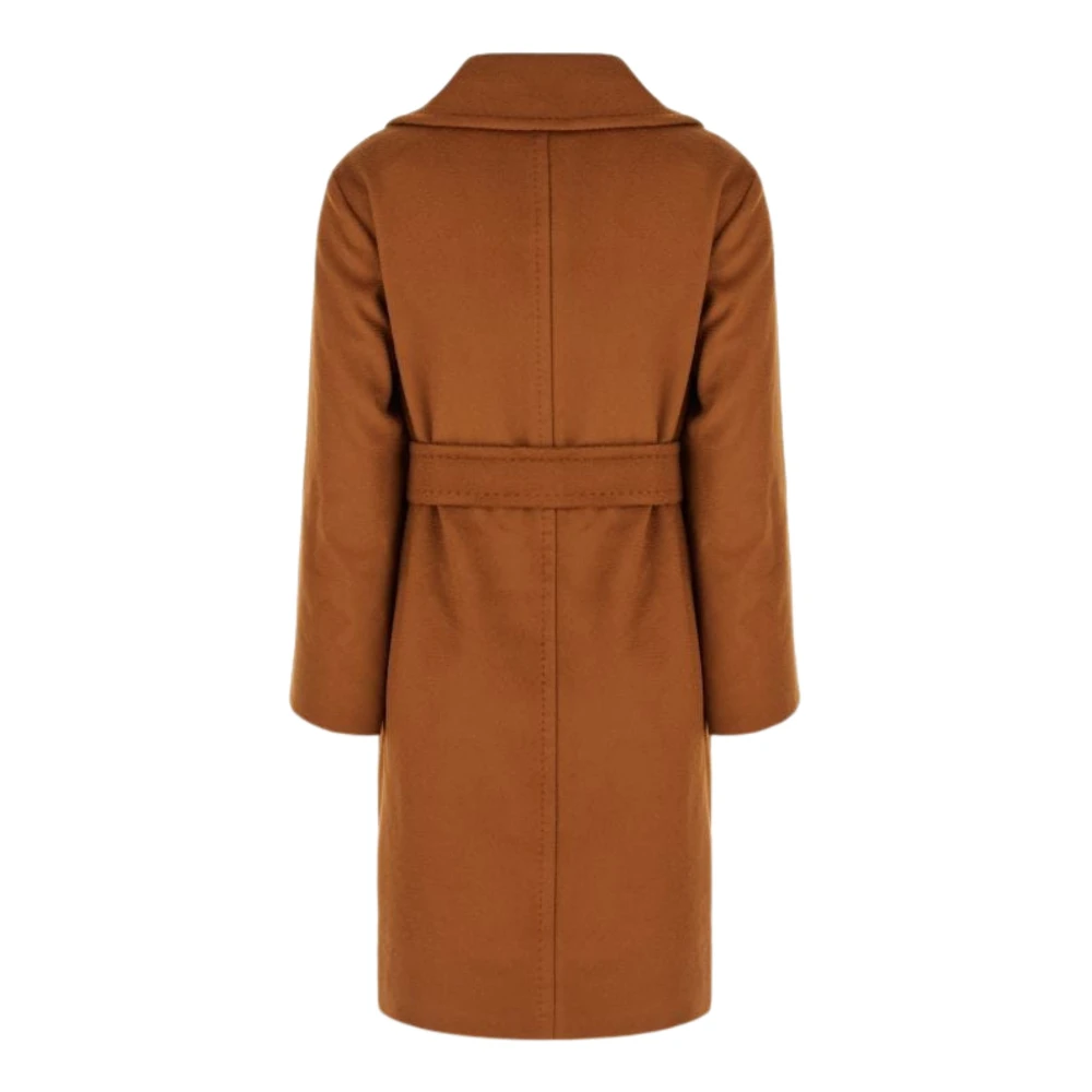 Max Mara Studio Wollen jas met riem en sjaalkraag Brown Dames