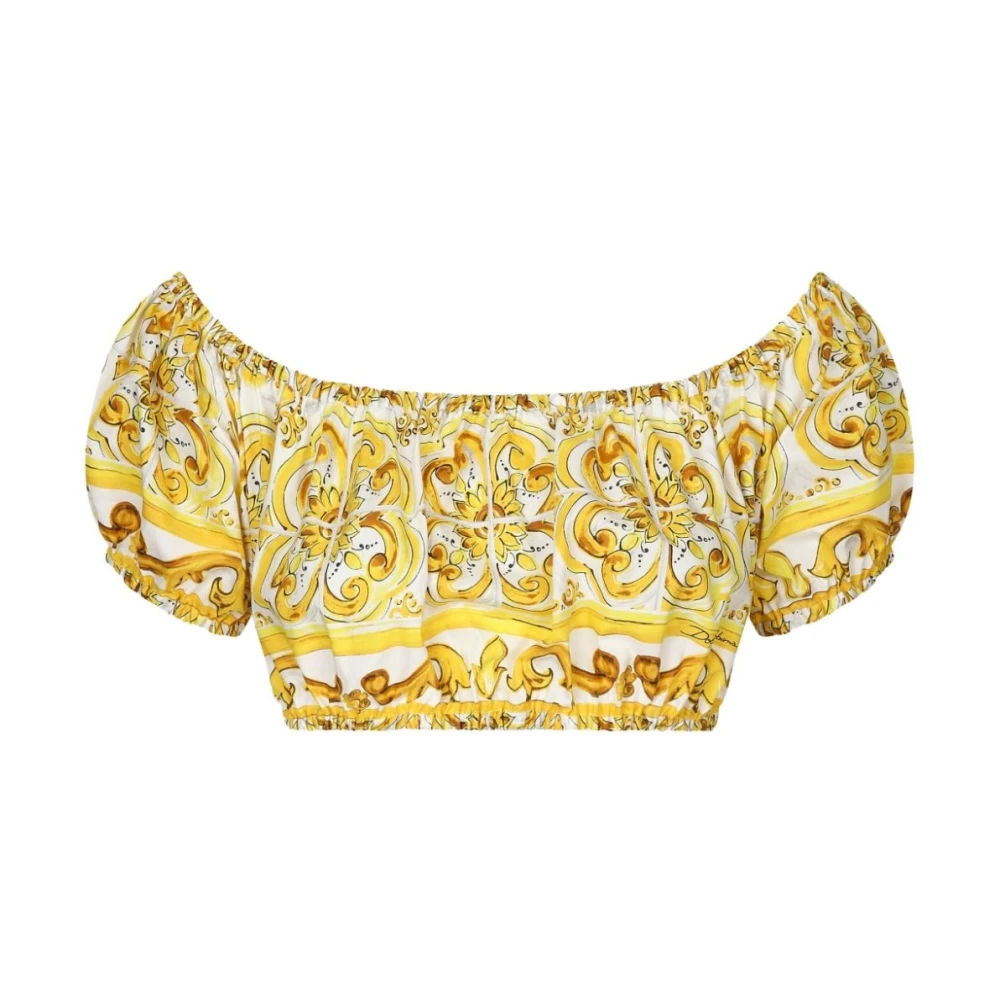 Dolce & Gabbana Majolica Print Off-Shoulder Crop Top Multicolor Dames