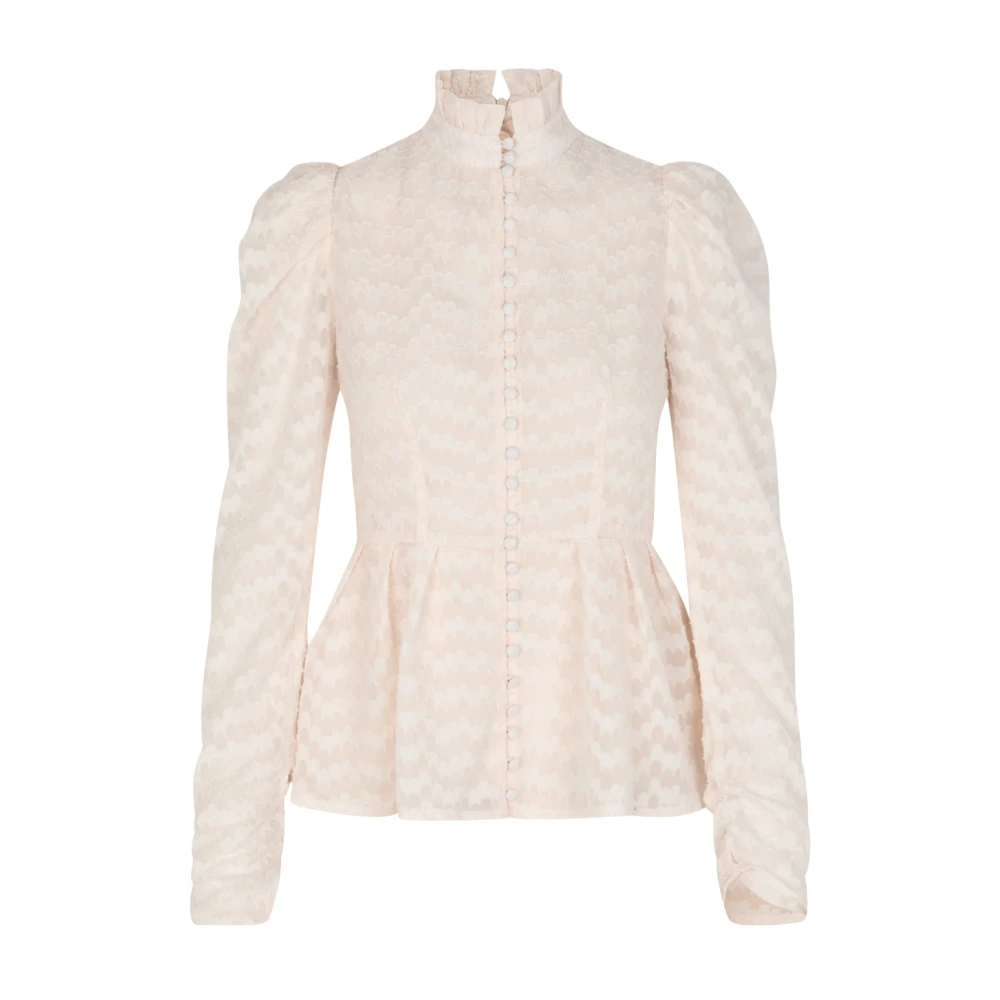 Cras Mönstrad Peplum Blus med Puff Ärmar Beige, Dam