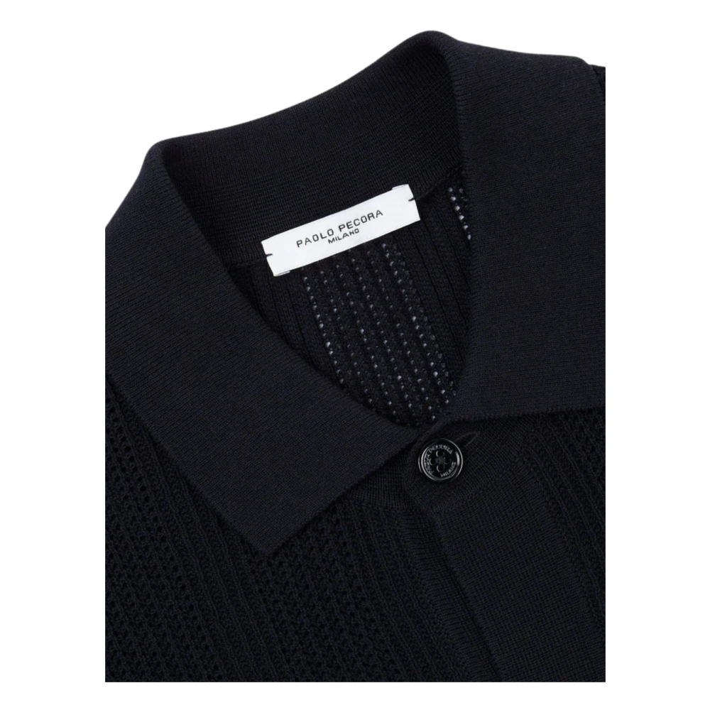 Paolo Pecora Zwarte korte mouw gebreide shirt Black Heren