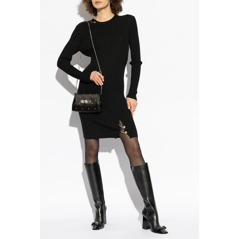 Versace Geribbelde jurk met decoratieve spelden Black Dames