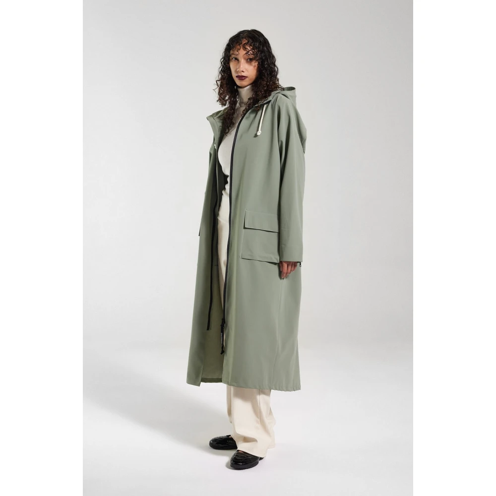 Stutterheim Matte Lange Regenjas met Aqua Guard Rits Green Dames