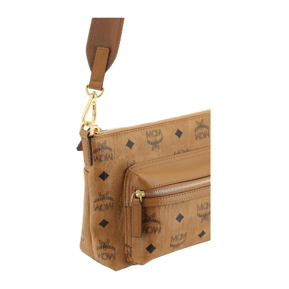 MCM Verstelbare leren schoudertas met rits Brown Heren