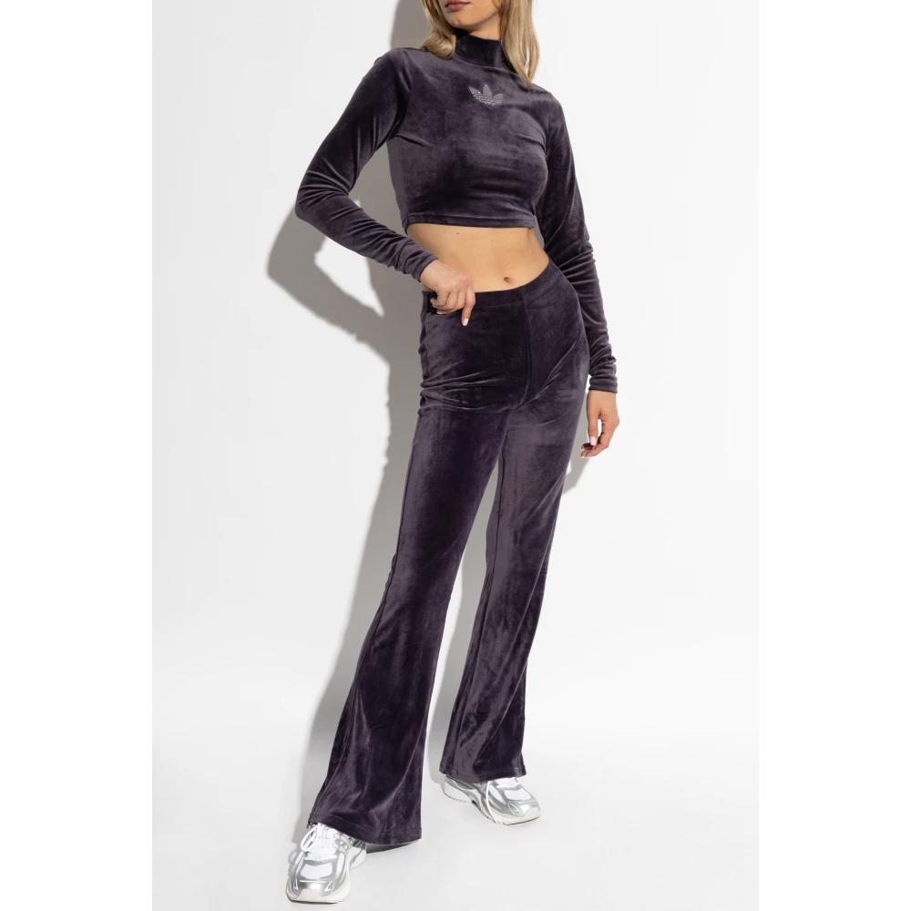 adidas Originals Fluwelen broek met uitlopende pijpen Purple Dames