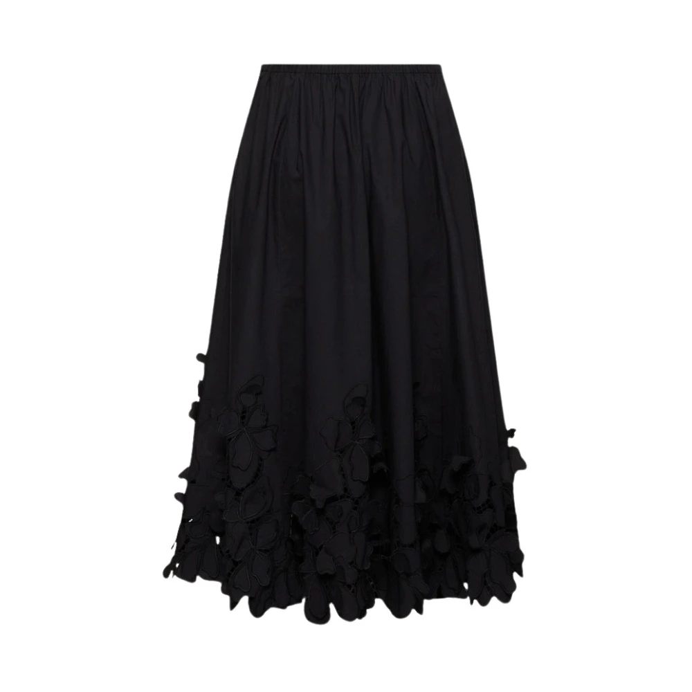 Forte Forte Black Midi Skirts, Female, S, Floral Embroidered Knee-Length Skirt