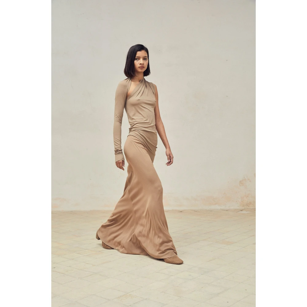 Cortana Asymmetrische Zijden Stretch Maxi Rok Brown Dames