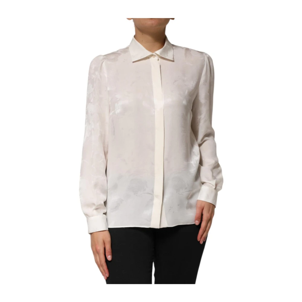Dolce & Gabbana White Silk Long Sleeves Collared Shirt Top - IT46|XL - Image 2