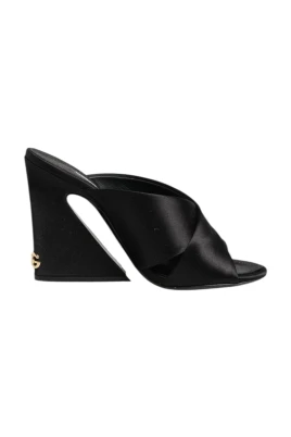 Svart Logo Satin Slides Sandaler