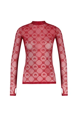 Moonogram Mesh Flock Second Skin Highneck Top