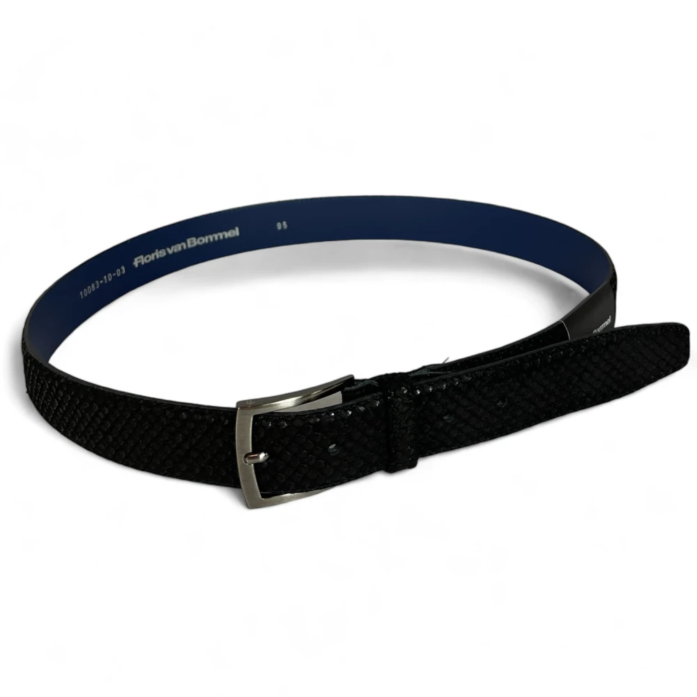 Van Bommel Heren Riem Suède Leder Reptielpatroon Zwart Black Heren
