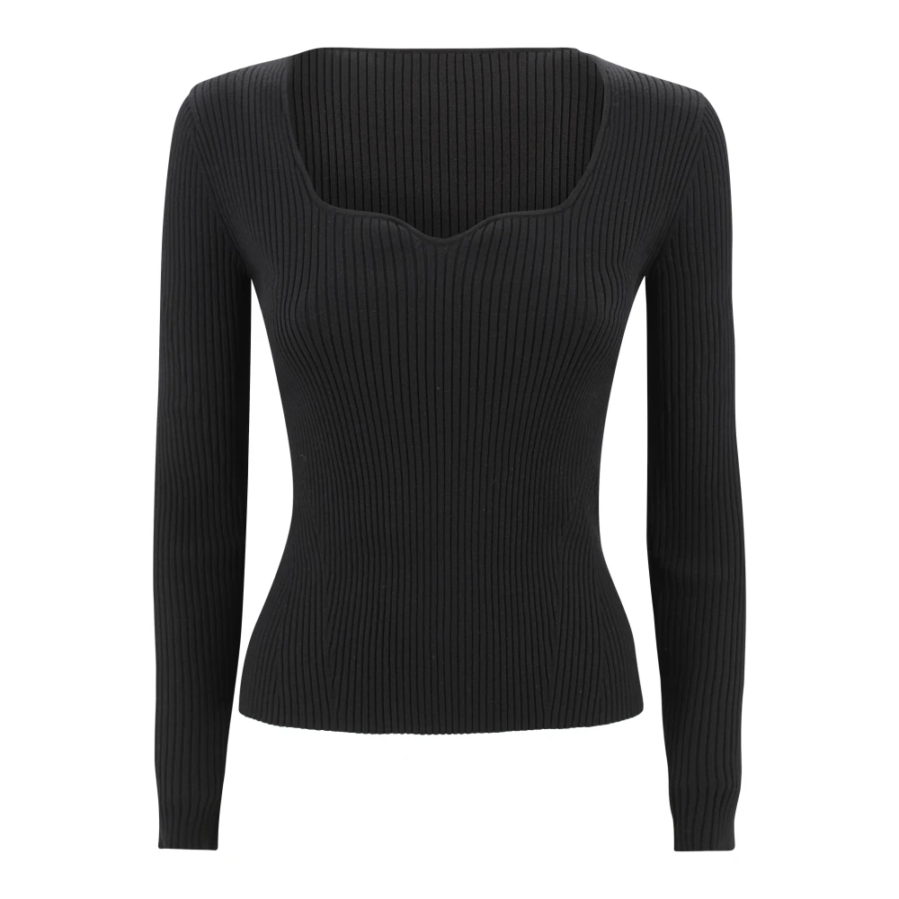 P.a.r.o.s.h. Ribgebreide Trui Vierkante Halslijn Lange Mouwen Black Dames