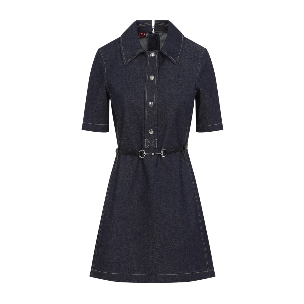 Gucci Donkerblauwe Katoenen Mini Jurk Blue Dames