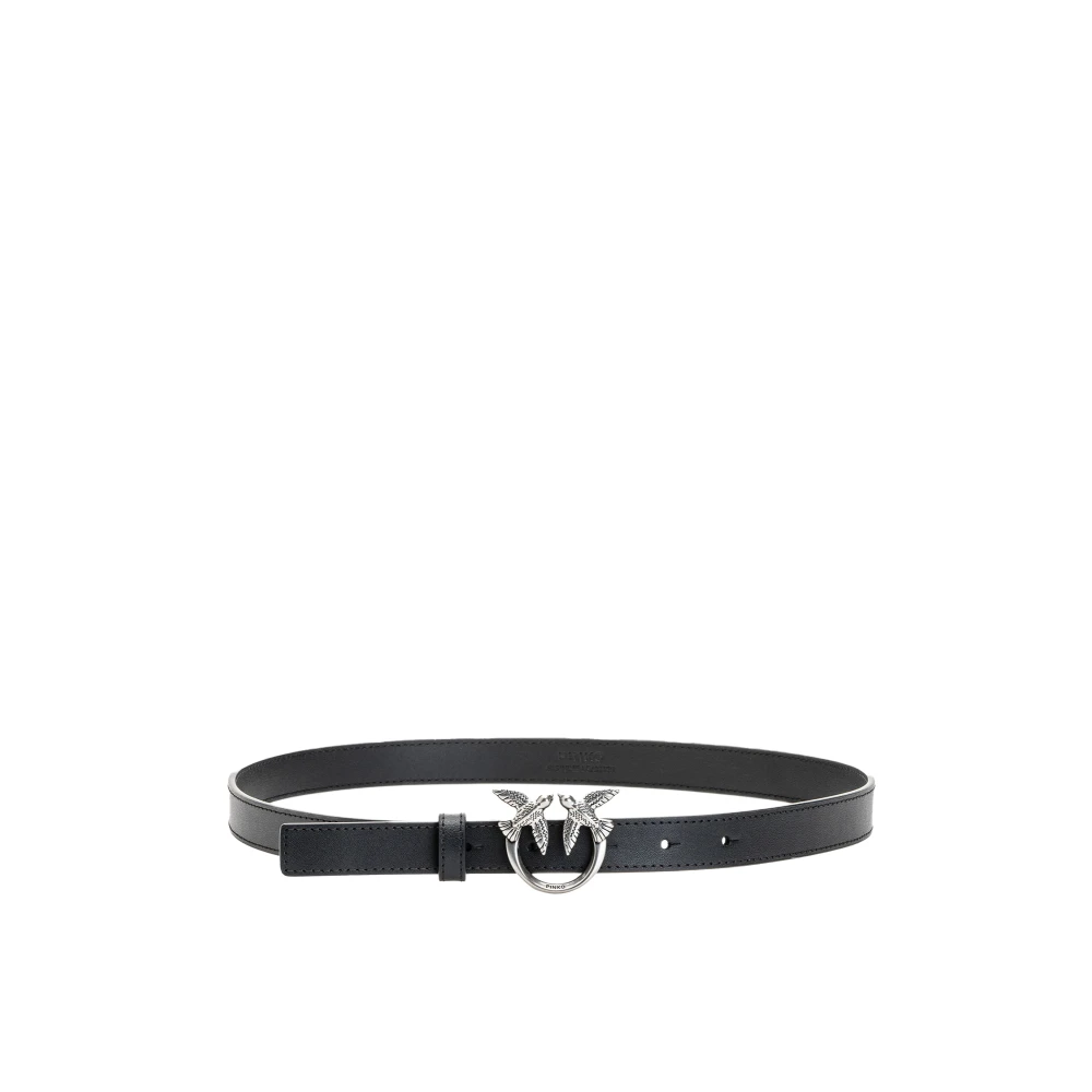 Pinko Black Belts, Female, Xl, Love Birds Thin Leather Belt