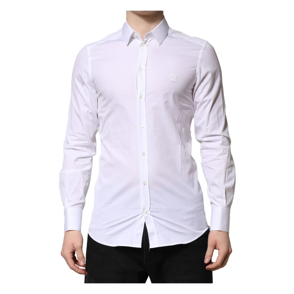 Dolce & Gabbana Men's White Formal Shirts, S, Gold Long Sleeves Formal Shirt