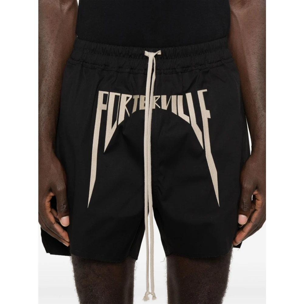 Rick Owens Zwarte Canvas Elastische Trekkoord Shorts Black Heren