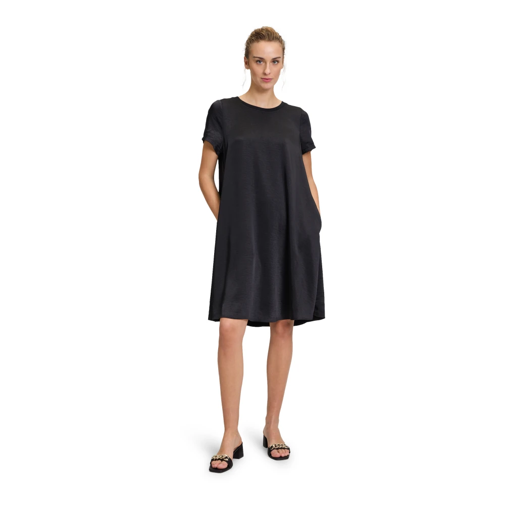 Vera Mont Casual Satin Dress with Ribbed Cuffs Black Dames