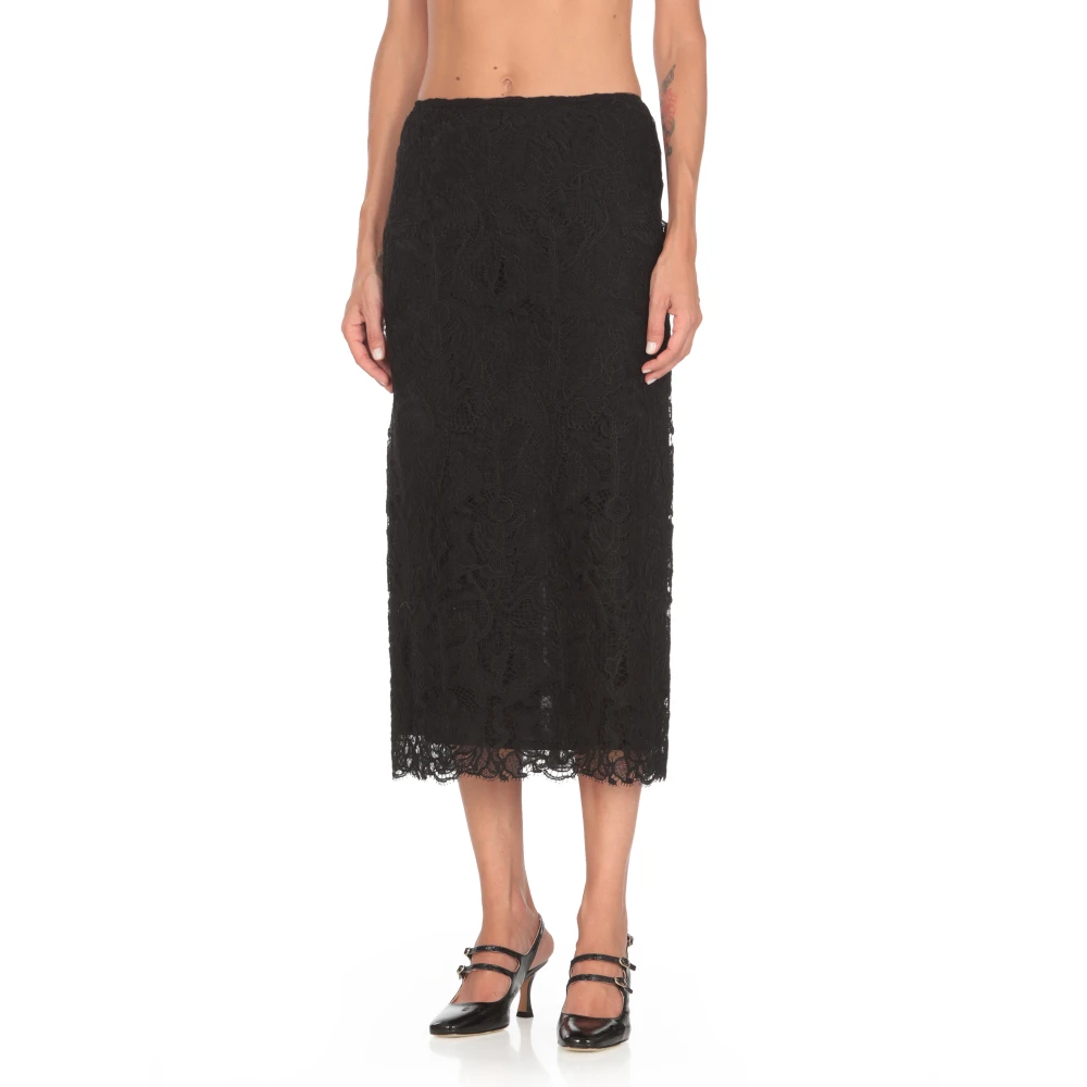 Fabiana Filippi Zwarte Kanten Rok met Drukknoopsluiting Black Dames