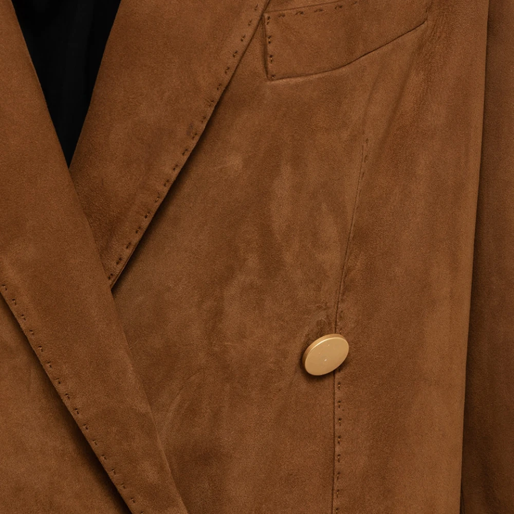 Tagliatore Italiaanse Suede Blazer met Contrastnaden Brown Dames