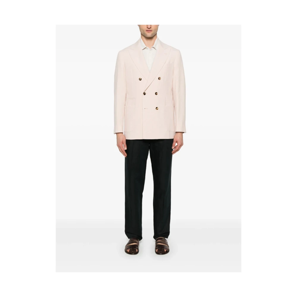BRUNELLO CUCINELLI Lichtroze double-breasted jas met achterventilatie Pink Heren