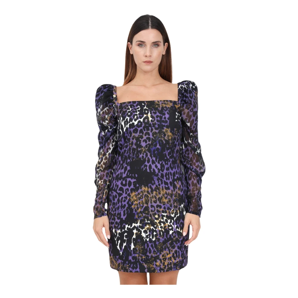 Just Cavalli Mini jurk met dierenprint en transparante pofmouwen Purple Dames