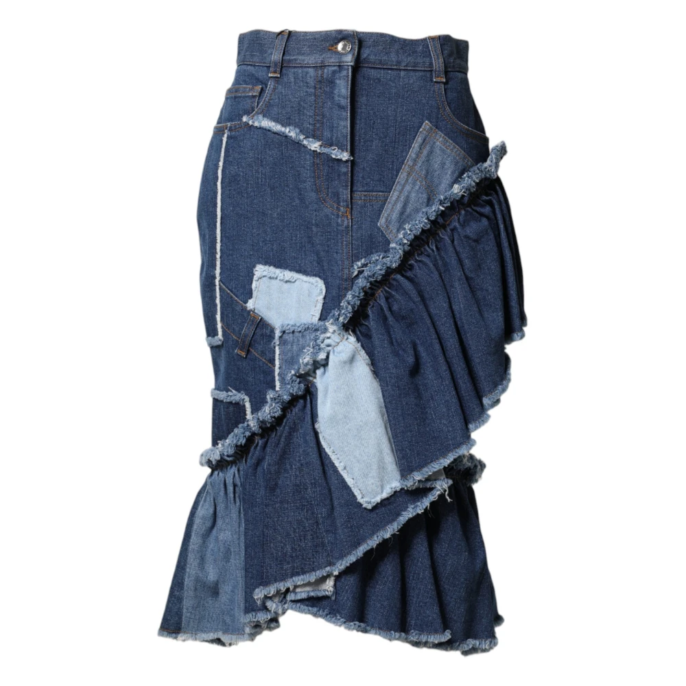 Dolce & Gabbana Women's Blue Denim Skirts, Xs, Patchwork Layered Denim Midi Skirt
