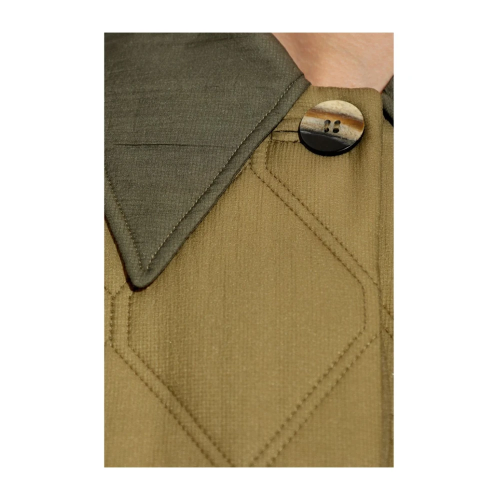 Ganni Gevoerde Groene Parka met Zijsplitten Green Dames