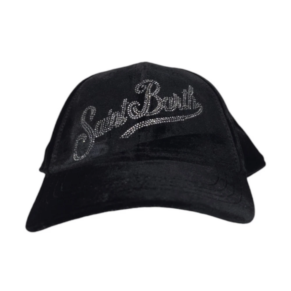 MC2 Saint Barth Zwarte fluwelen baseballpet met strass borduursel Black Dames