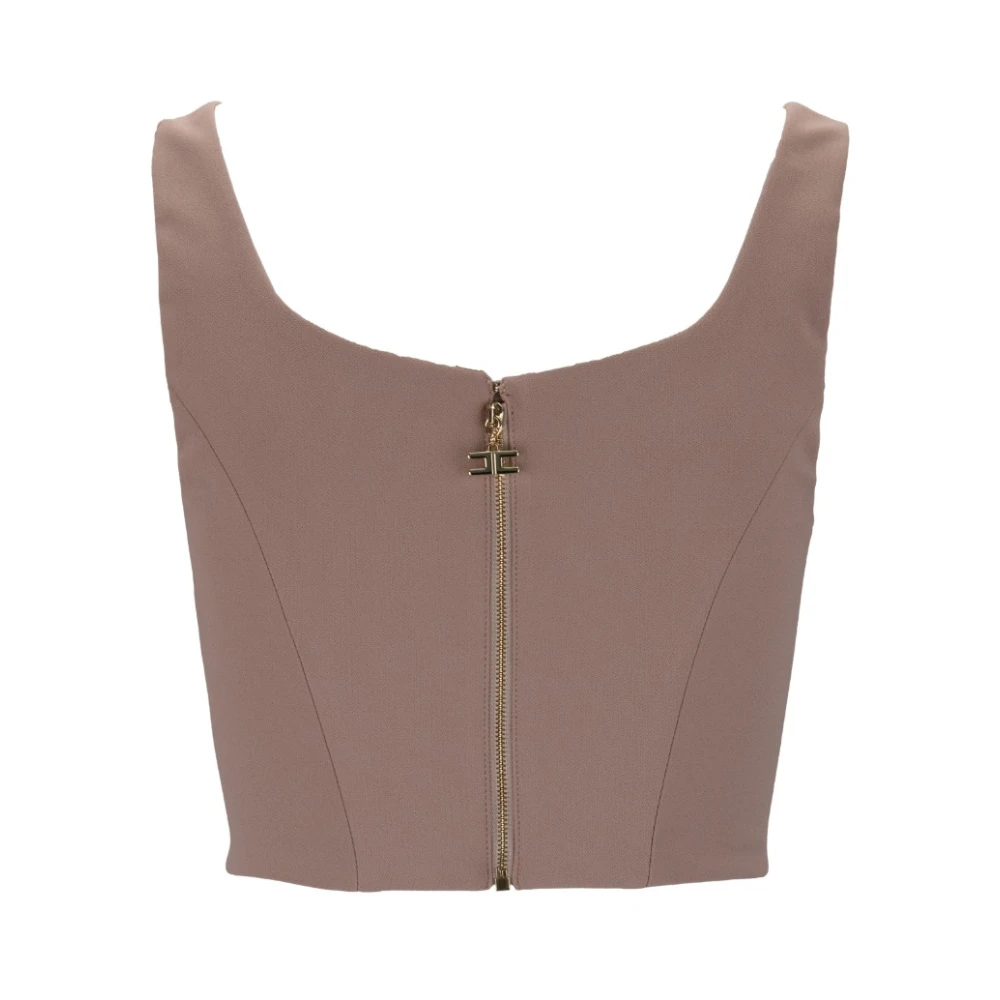 Elisabetta Franchi Gouden Logo Top met Rits Sluiting Pink Dames
