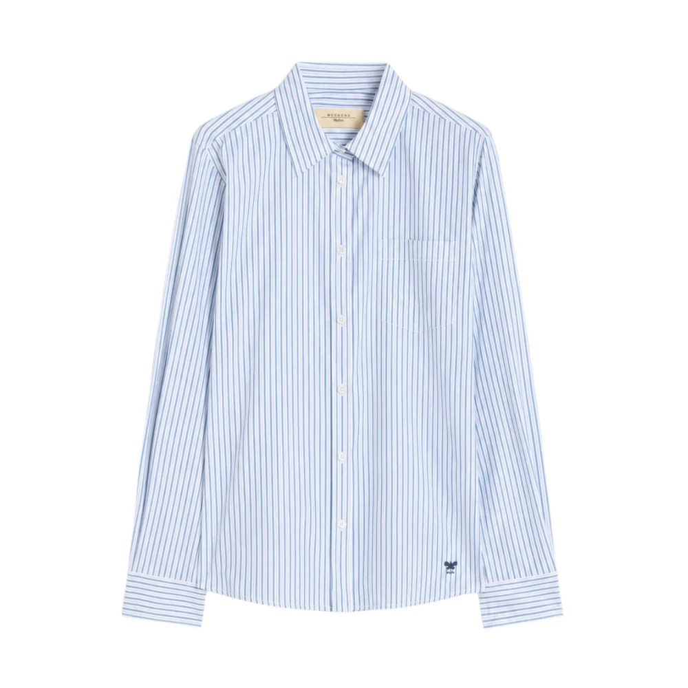 Weekend Max Mara Women's Blue Striped Poplin Shirt With Embroidered Logo - Shirts - M - Blouses & Shirts