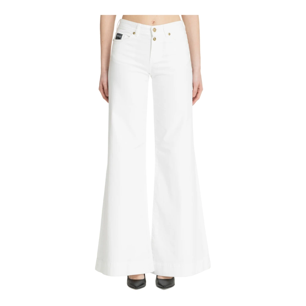 Versace Jeans Couture Logo Emblem Mid Waist Jeans White Dames