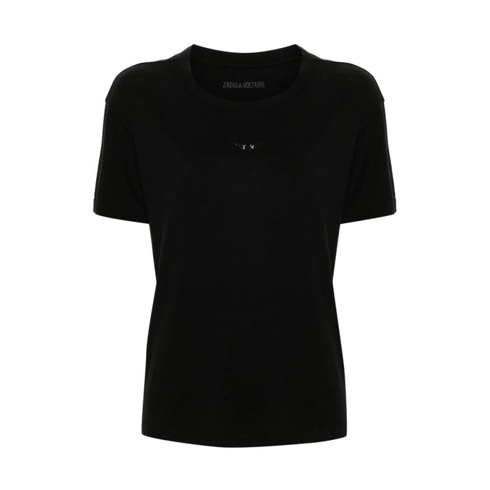 Zadig & Voltaire T-shirt met kristalversierde vleugels Black Dames