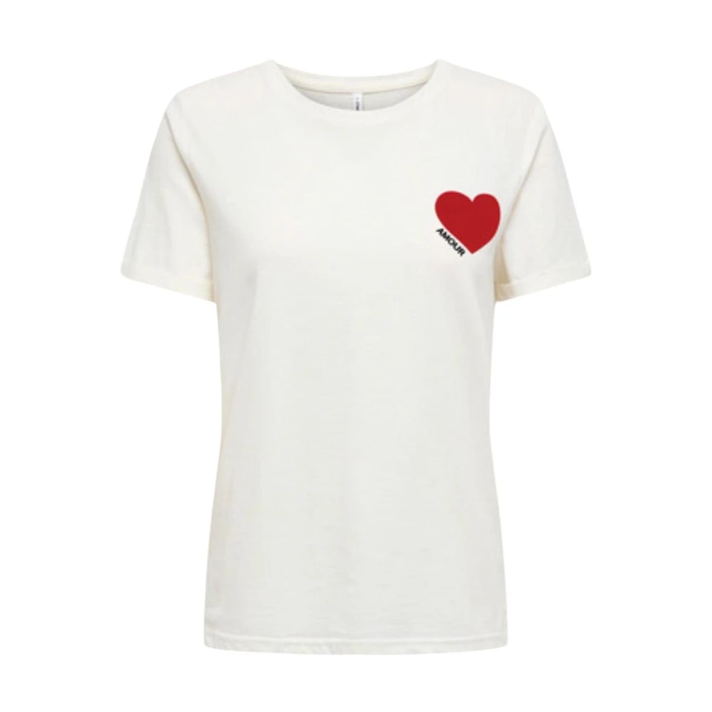 Only Women's Beige Round Neck Short Sleeve Cotton T-Shirt