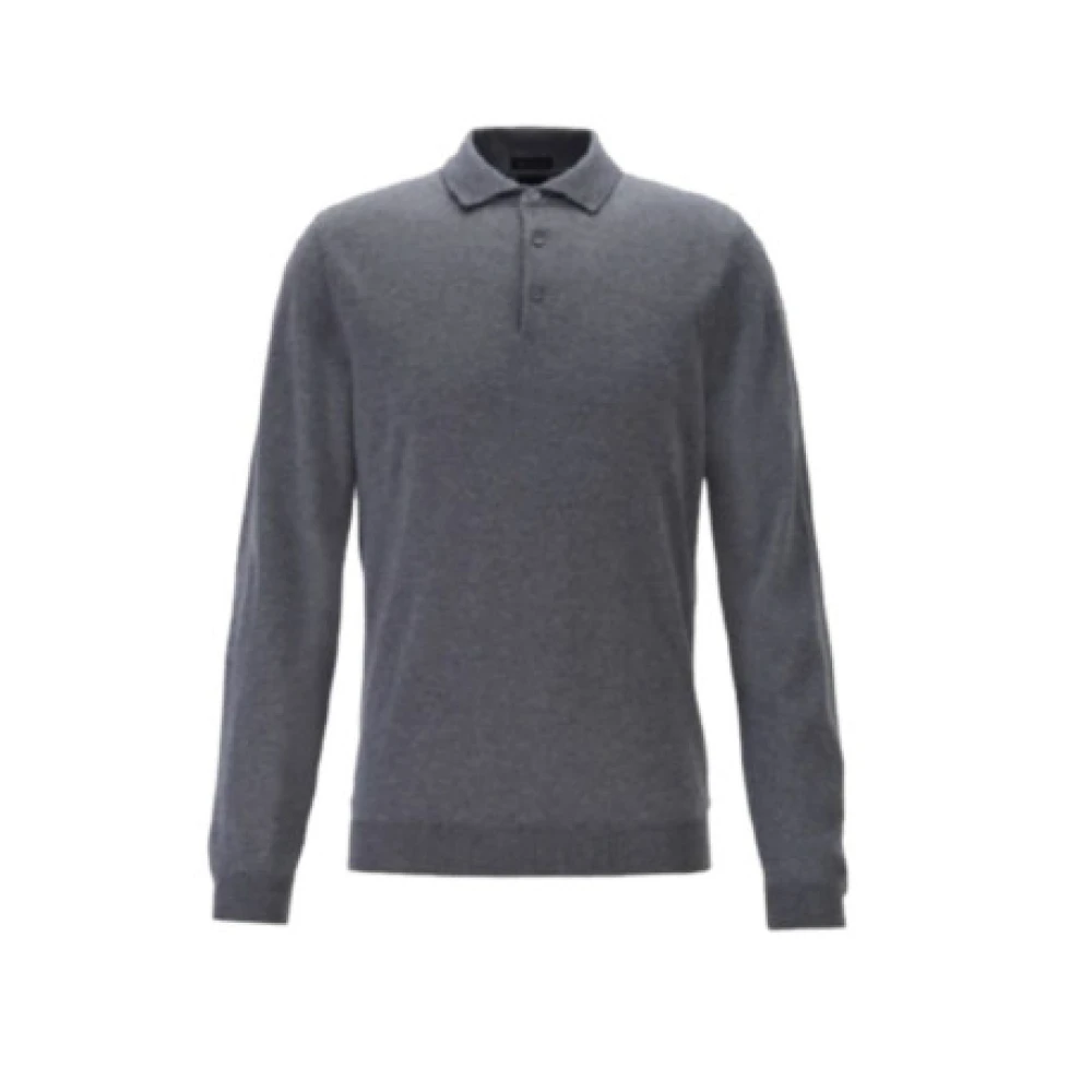 Hugo Boss Zwarte polo met lange mouwen van wol Gray Heren