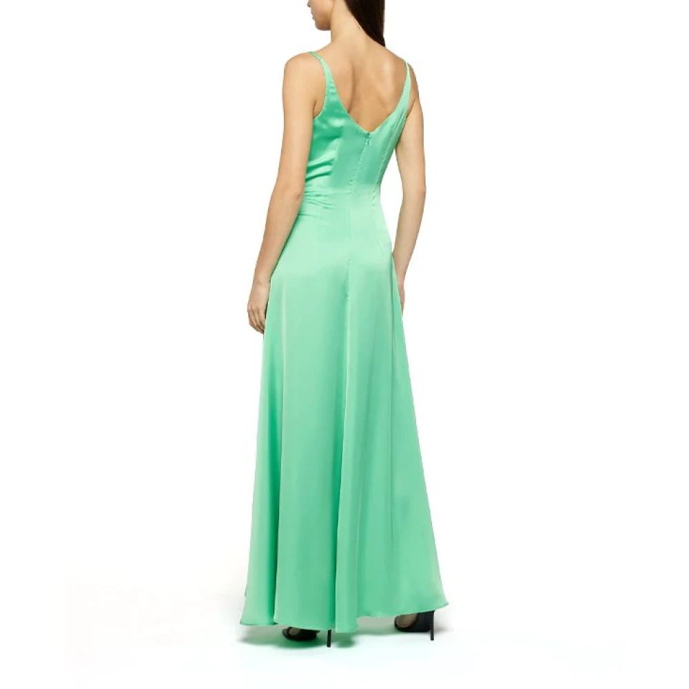 Simona Corsellini Groene Satijnen Maxi Jurk met Gouden Ketting Green Dames