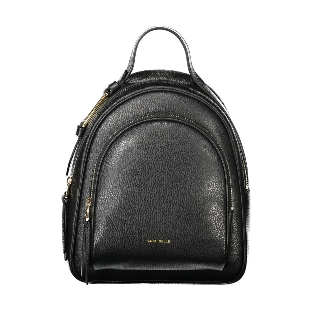 Coccinelle Zwarte Leren Chic Rugzak met Meerdere Zakken Black Dames